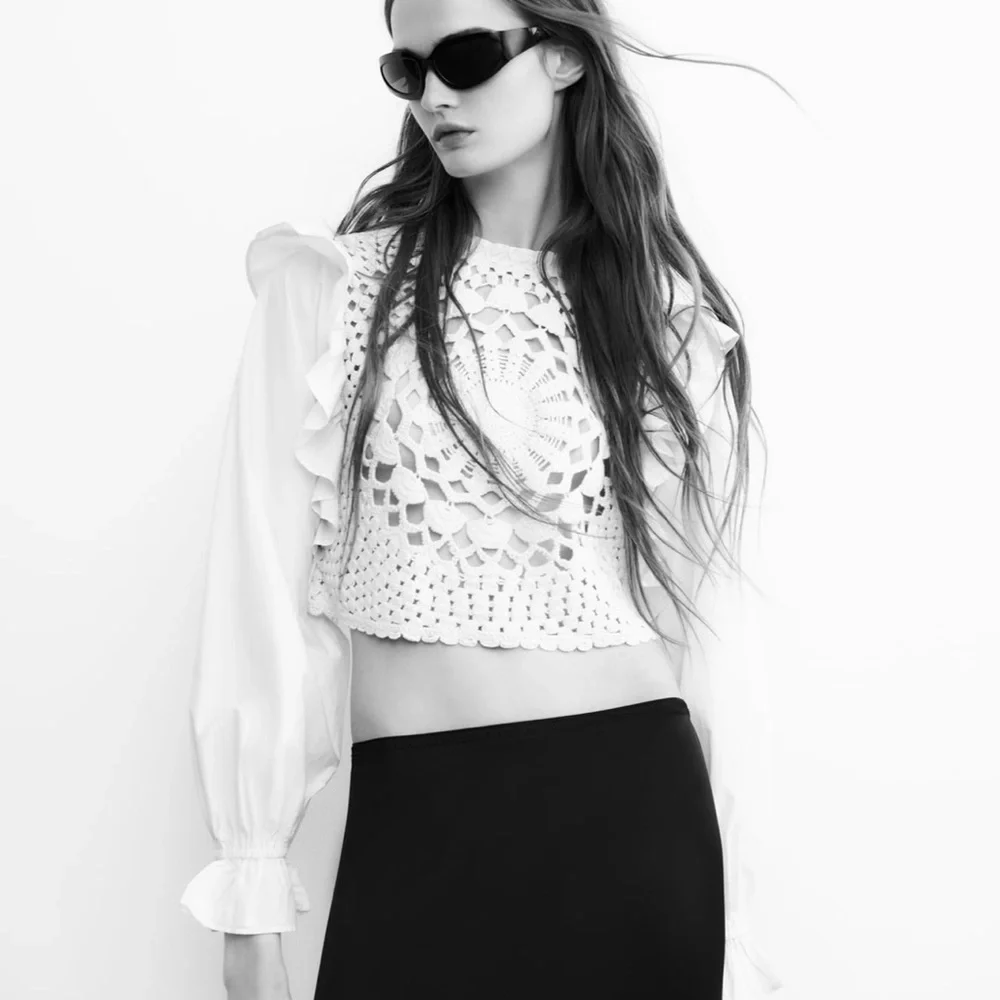 ZARA RUFFLED SLEEVE KNIT CONTRASTING TOP blogger favorite